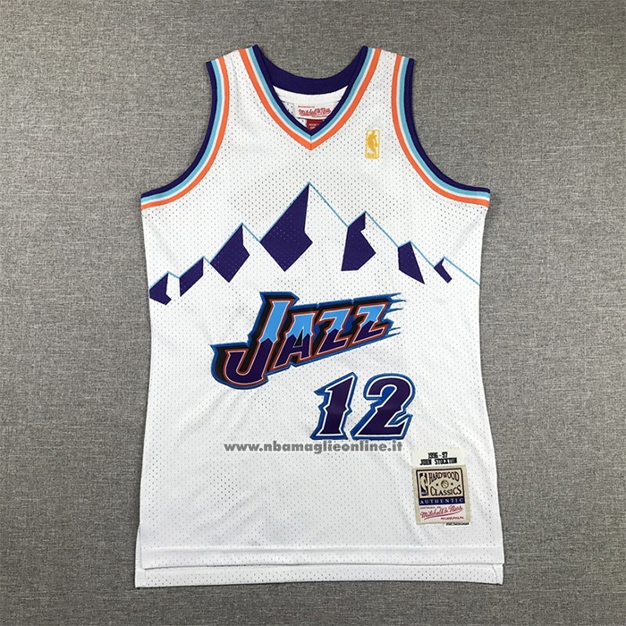 Maglia Bambino Utah Jazz John Stockton #12 Hardwood Classics Throwback 1996-97 Bianco